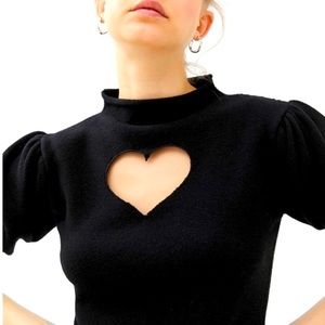 𝅺BÜBISH Michell Heart 100% Merino Wool Sweetheart Sweater Puff Sleeve Knit NWOT